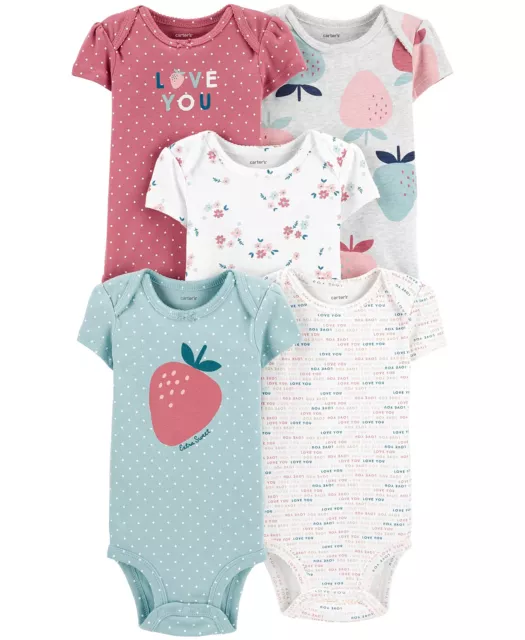 Carter's Baby Girls 5-Pack Strawberry Printed Cotton Bodysuits (3M)