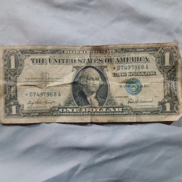 1957 STAR NOTE One Dollar Blue Seal Note Silver Certificate Old US Bill $1 Money