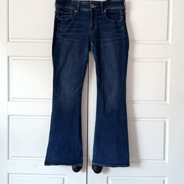 American Eagle Womens Kick Boot Jeans 8 SHORT Bootcut Dark Wash Stretch Mid Rise