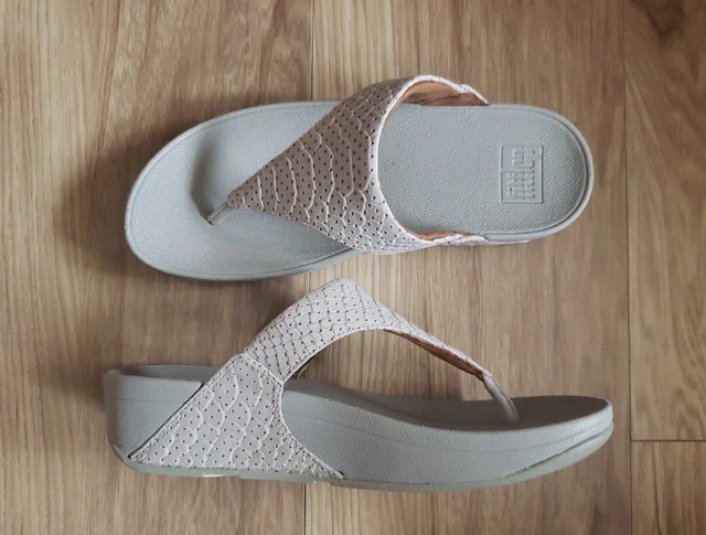 FitFlop Lulu Perf Croco-Embossed Leather Toe-Post Thong Sandals Gray US 7 38 NIB 3