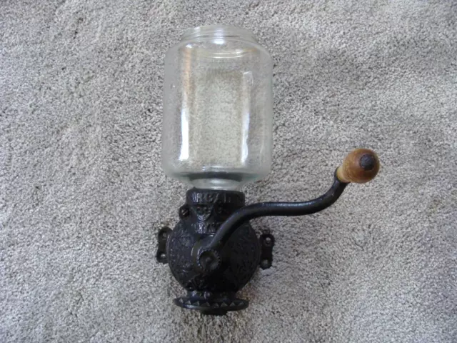 Vintage Antique Arcade Crystal Wall Mount Coffee Grinder 1910's with Jar