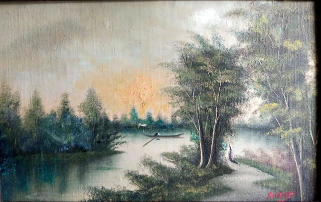 Peinture à L'huile Début XXe Nocturne Sur Le Canal – Paysage Signé Cadre Bois