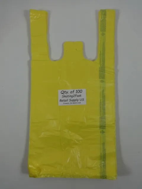 100 Qty. Yellow Plastic T-Shirt Retail Shopping Bags w/ Handles 8"x5"x16" Sm