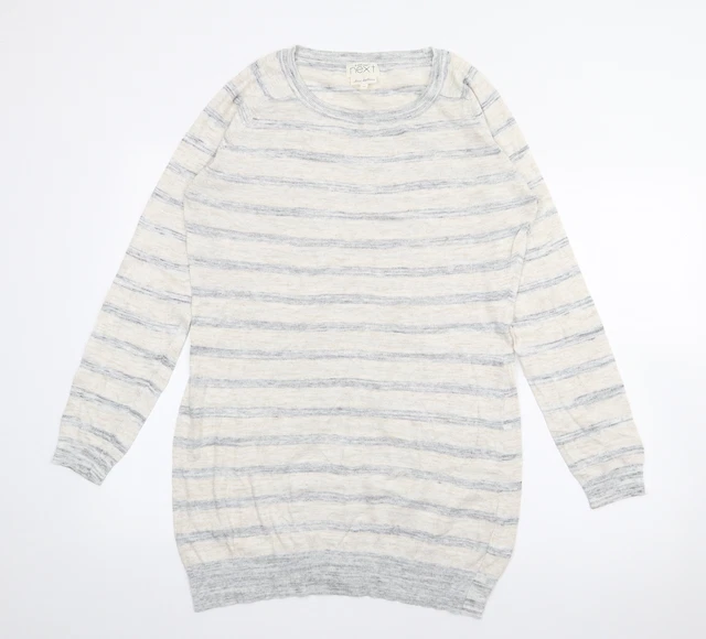 NEXT Womens Beige Scoop Neck Striped Cotton Pullover Jumper Size 14