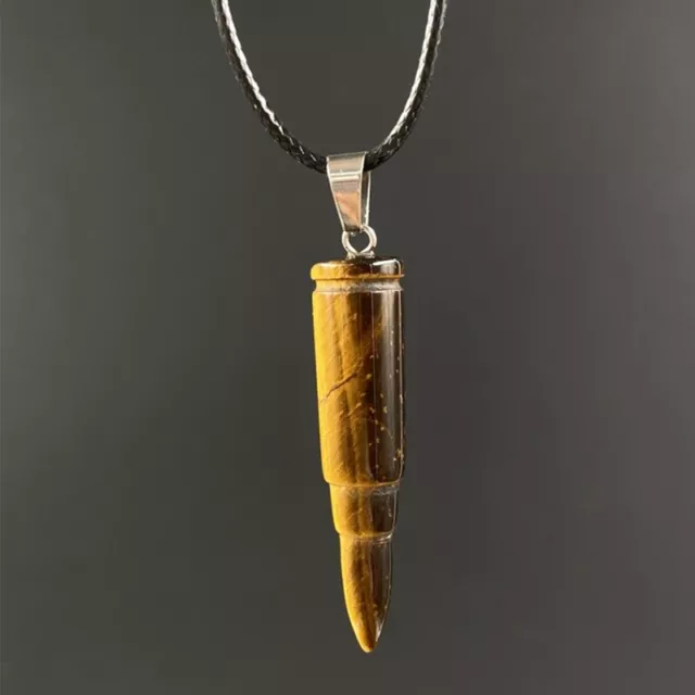 Natural Tiger's Eye Quartz Crystal Bullet Pendant Healing Stone Necklace Amulet