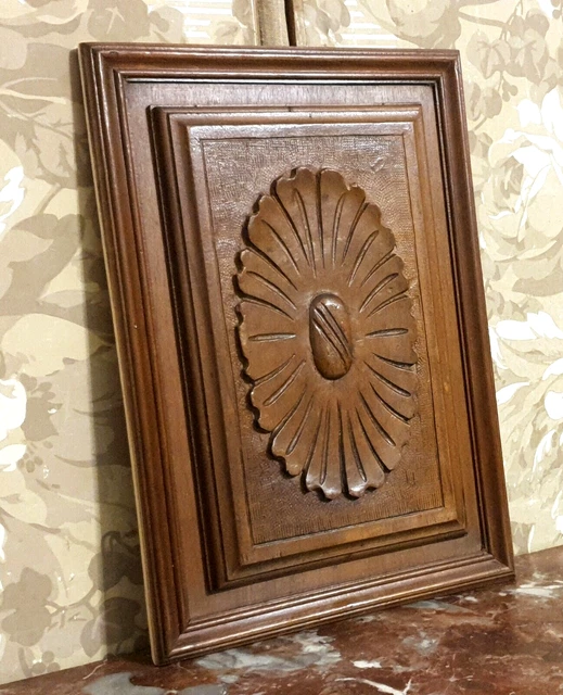 Rosette rosace flower wood carving panel - Antique french architectural salvage