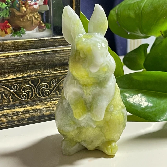 3" Natural Lantian jade quartz hand carved crystal rabbit skull reiki healing