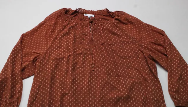 DR2 By Daniel Rainn Women's Plus Tie Neck Swiss Dot Blouse AH4 Clay Size 3X NWT 2