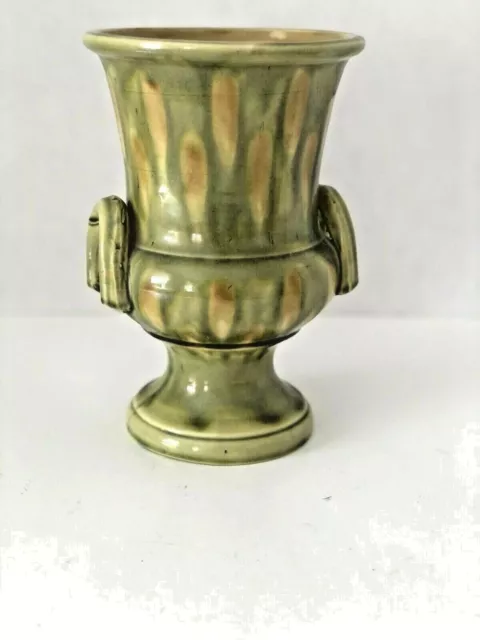 Vintage 2-handle Ceramic Inarco Vase Japan  olive hand-glazed Tangiers 3