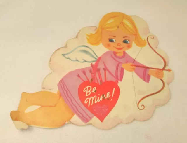 Valentine Card Girl Cupid With Bow And Arrow Be Mine Unused