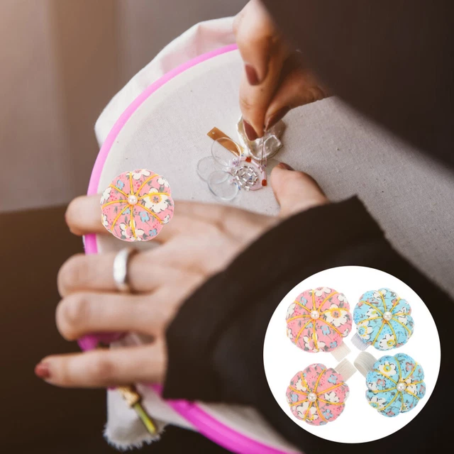 4 piezas Alfiler con aguja Cojín para dedos Palo Agujas de coser a mano Herramienta Pulsera Calabaza