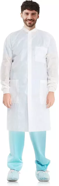 Disposable Lab Coats 40" Long 100ct White Adult Work Gowns Medium SMS 40 gsm PPE