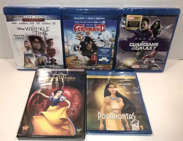 Lot of 5 Blu~Ray & DvD's Disney Pocahontas, A Wrinkle in Time. New & Sealed