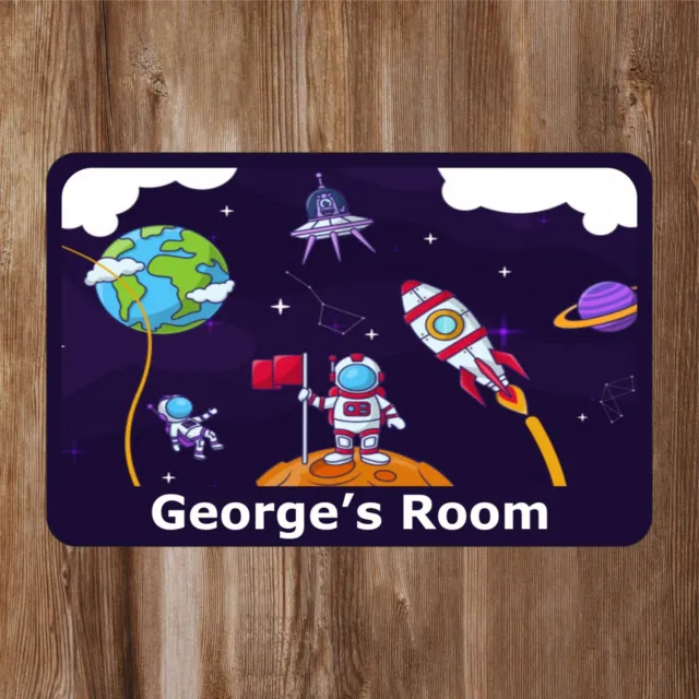 Space Planets & UFO Kids Bedroom Door Sign Personalised With Any Name