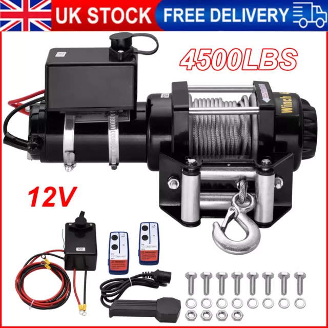 Stealth Electric Winch 4500LB / 2041kg 12v w/Steel Cable Rope&Wireless Remote UK