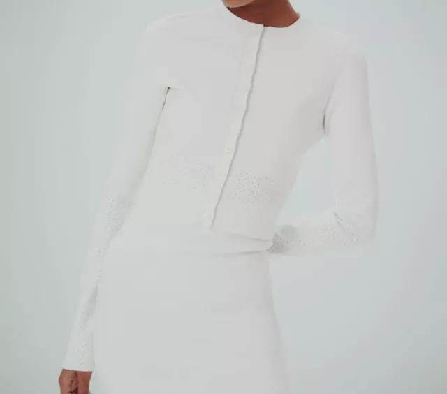 $550 Victoria Beckham Women's White Cropped Cardigan Sweater Size UK0 / US2