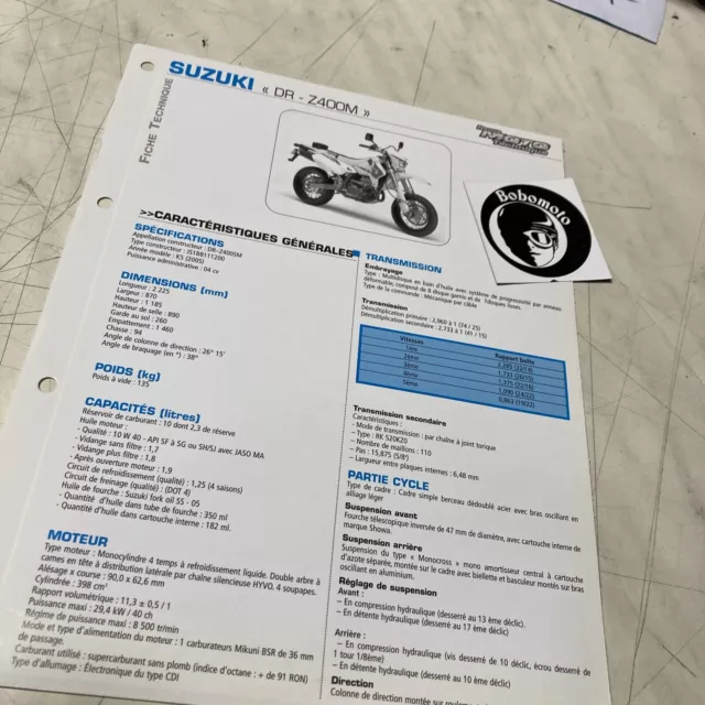 Suzuki DR-Z400M K5 2005 Drz 400 M Scheda Tecnica Motocicletta Pistone DR-Z400