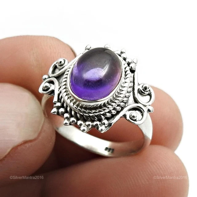 Bague Solitaire Améthyste Argentée Taille 56 - Sertie Diamant - Occasion état Neuf - Bijou Femme élégant