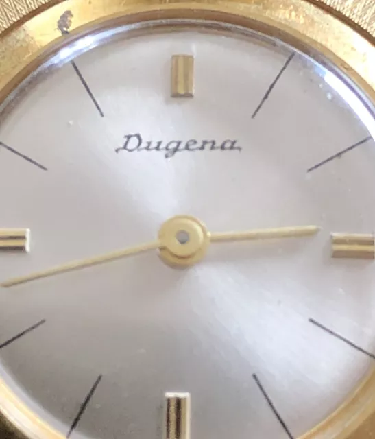 / Antiguo Pequeño Dugena Reloj de Bolsillo - Color Dorado 3