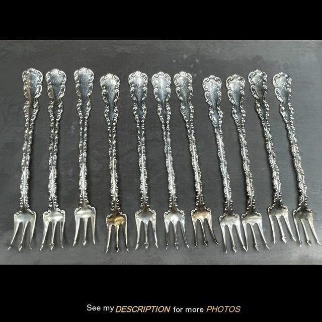 11 Antique Whiting Sterling Silver Seafood Forks Louis XV Pattern