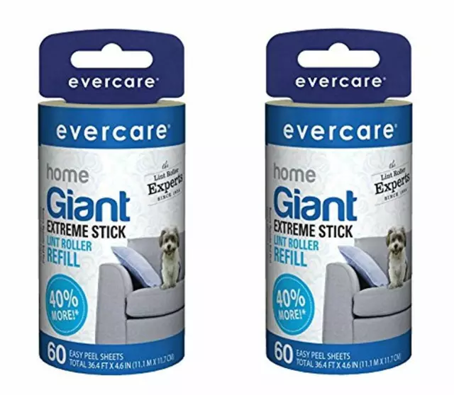 Evercare Giant Extreme Stick Lint Roller Refill 60 Sheets Count per Roll 2 Pack