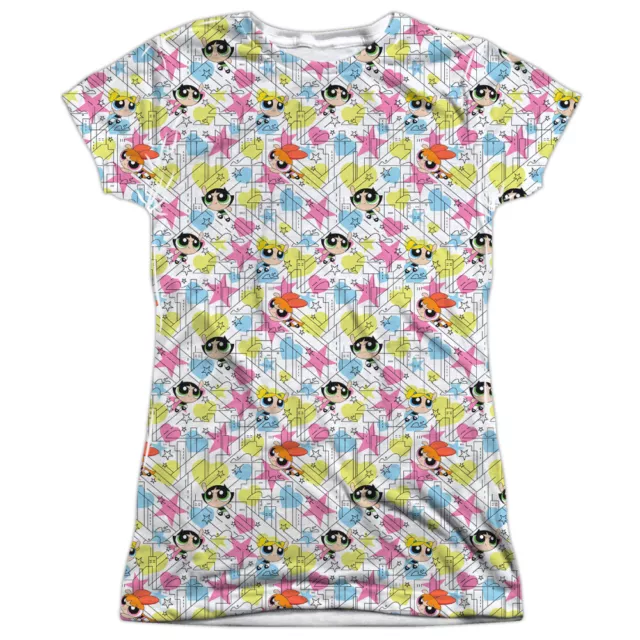 Powerpuff Girls "Powerpuff Pattern" Girl's Junior Dye Sublimation Babydoll Tee