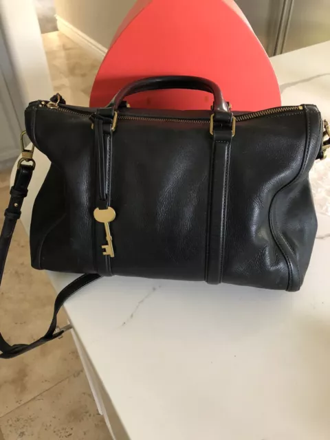 Fossil Leather Bowling Bag Black