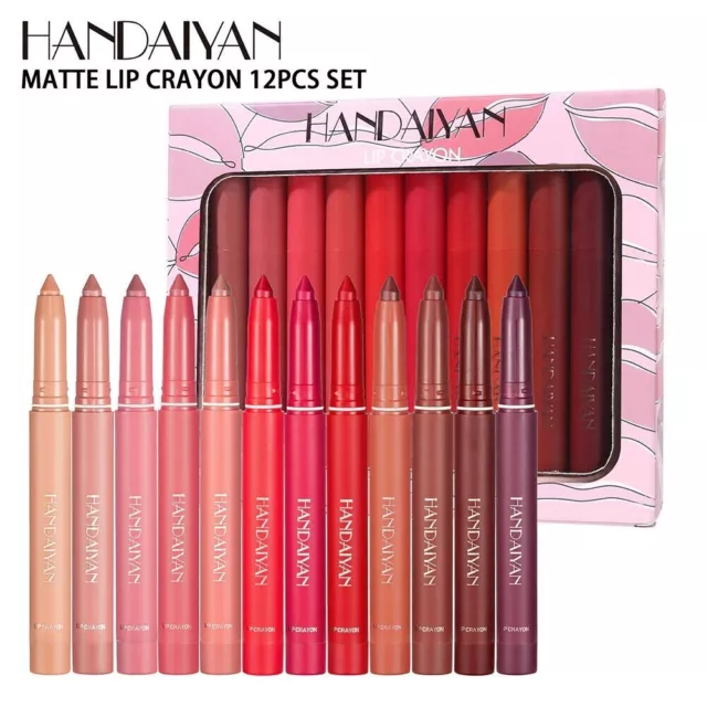 12pcs Crayon Waterproof Pencil Lipstick Long Lasting Makeup Matte Lip Liner Pen