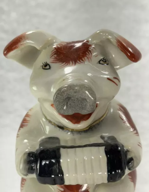 Antique Straffordshire Pig Figurine with Accordion & Chicken 2