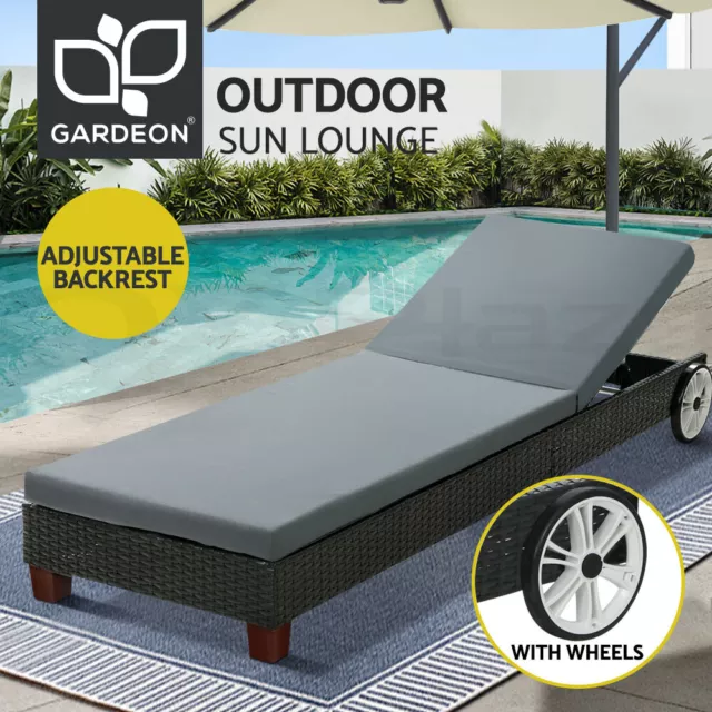 Gardeon Sun Lounge Wicker Lounger Day Bed Wheel Patio Outdoor Furniture Setting