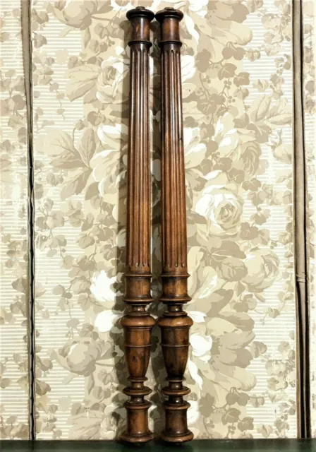Pair spindle baluster wood carving column - Antique french architectural salvage