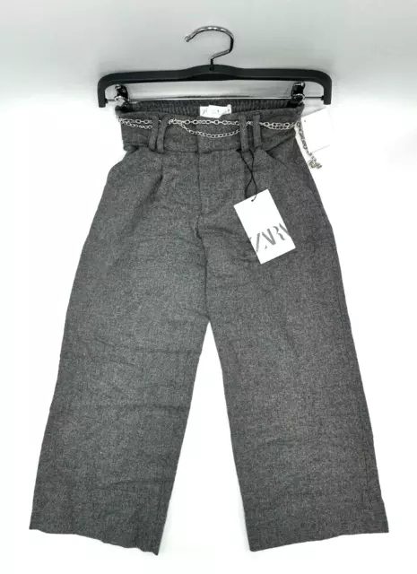 ZARA Kids Girls Grey Wide Leg Trousers Chain Belt Detail Age 8 Years - BNWT