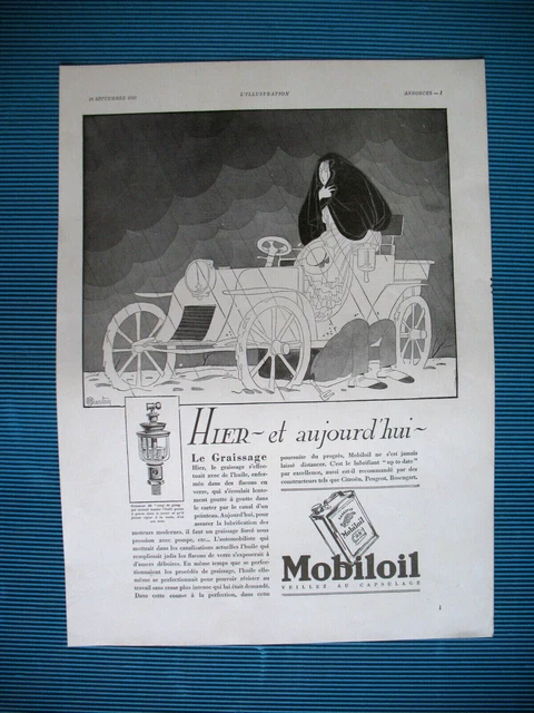 Publicite De Presse Mobiloil Huile Moteur Illustration Bertin French Ad 1930