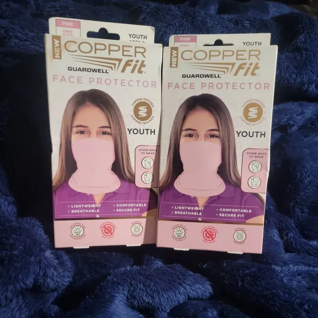 (2 Pack) Copper Fit Face Protector Neck Gaiter Pink Youth 8+ Face Cover
