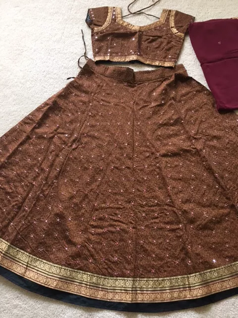 Women Chaniya choli Lahengha choli with Dupatta 3 pcs brown L sz