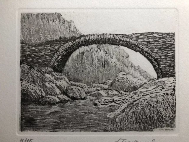 Aquaforte Lucio Trovamala Antique Bridge Signed 35.0x25.0cm 70s