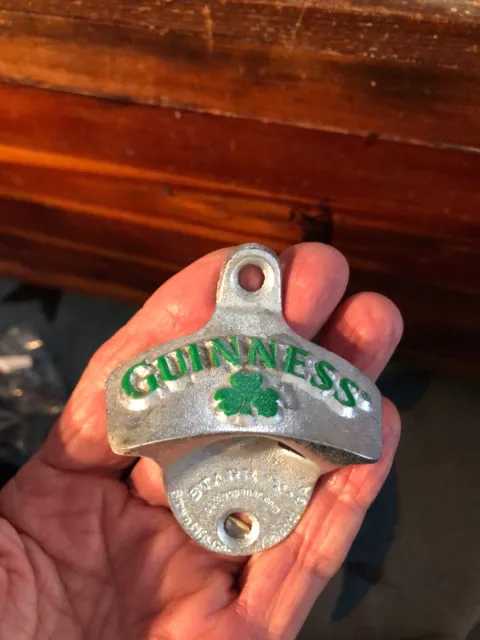 NOS Guinness Shamrock GERMANY Wall Mount Bottle Opener Green on Silver METAL