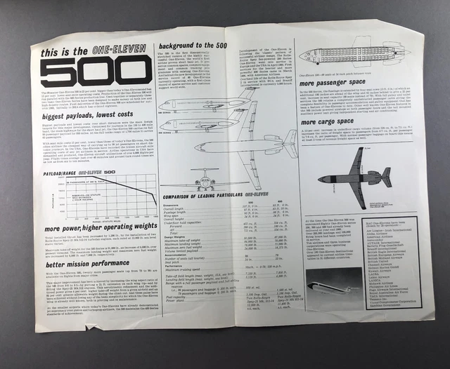 Bac1-11 500 Manufacturers Sales Brochure One Eleven Cutaway Seat Map 2