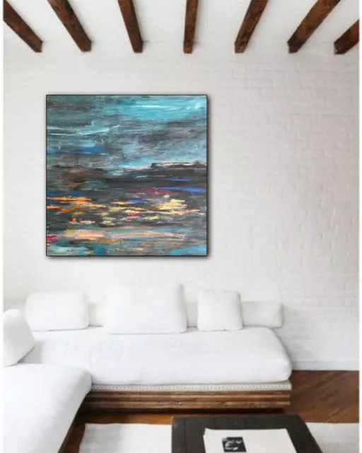 50x50" Abstract Colorful Oil Wall Hanging Art Blue Sky Wall Art | REBELLIOUS SKY 3