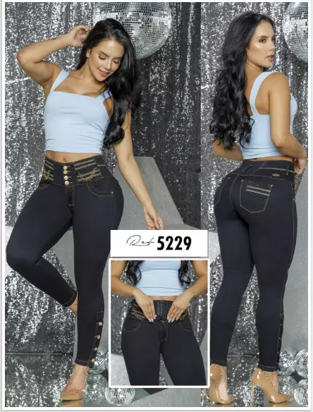 Women's Blue Colombian High Waist Jeans Stretch Push Up Butt