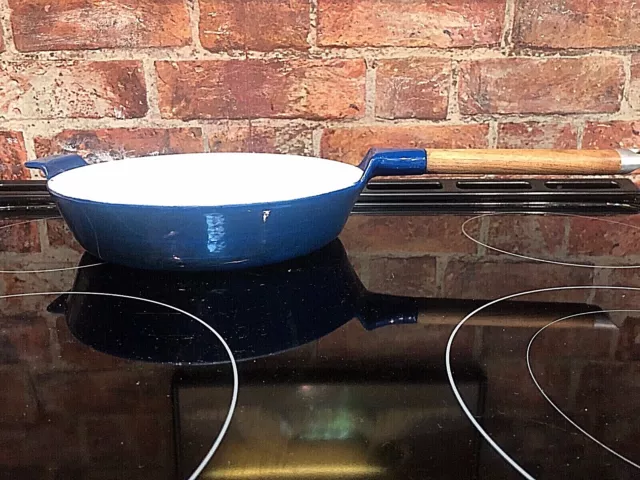 Cast Iron Enamel Skillet Fry Pan 10 in Blue Unmarked Made In Denmark