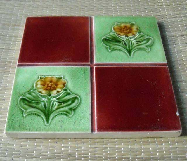 Antique Boote - Art Nouveau Majolica Tile C1900 2
