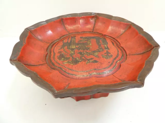 Japanese Red Lacquer Hand Painted Gilt Wooden Stand Tray Artist Signed
