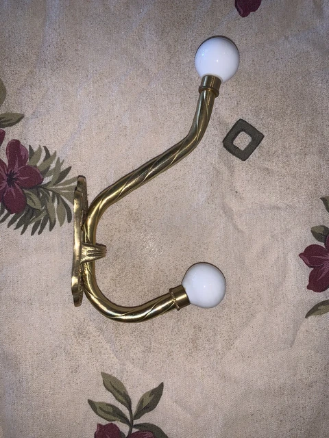 Vintage NOS Brass and Porcelain Ball Coat/Hat Hanger