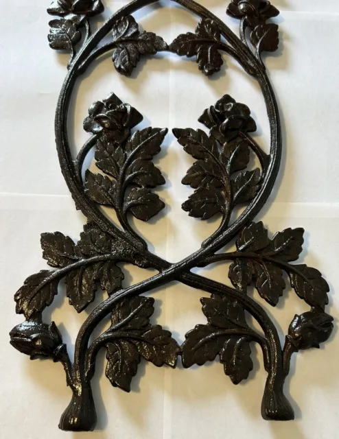 Original Large Cast Iron Antique Style ROSE Scroll Wall Art Flower Wrought 3