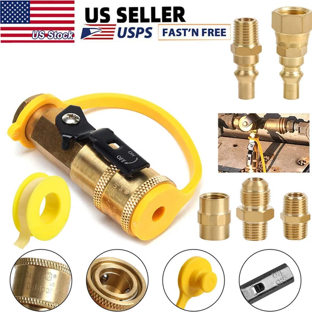 RV PROPANE QUICK Connect Fittings Adapter Valve Kit 3/8” Flare X 1/4