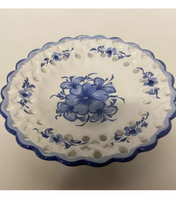 Vintage Vestal Alcobaca Portugal Reticulated Blue & White Slotted  Wall Plate