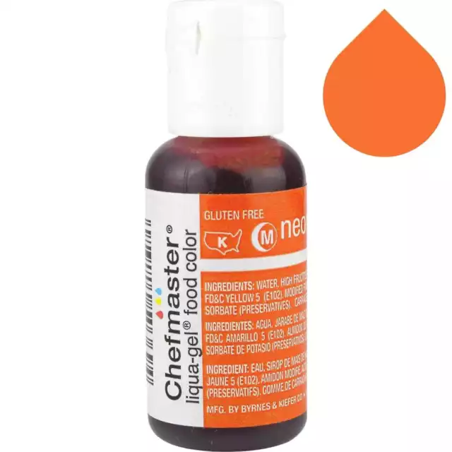 Neon Brite Orange Chefmaster Liqua Gel 20ml Cake Decorating Food Icing Colouring