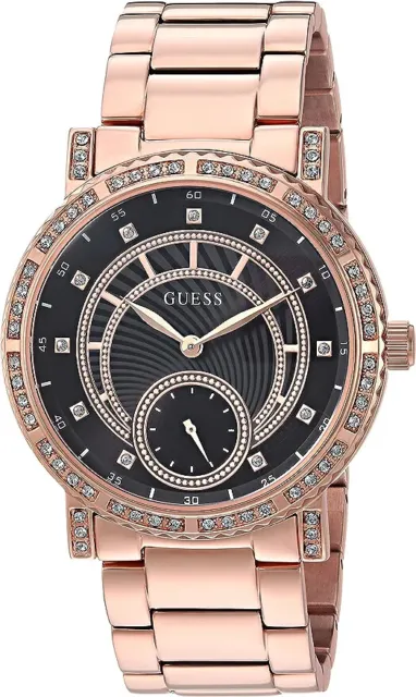 GUESS Womens Stainless Steel Crystal Casual Watch,Rose Gold,One Size