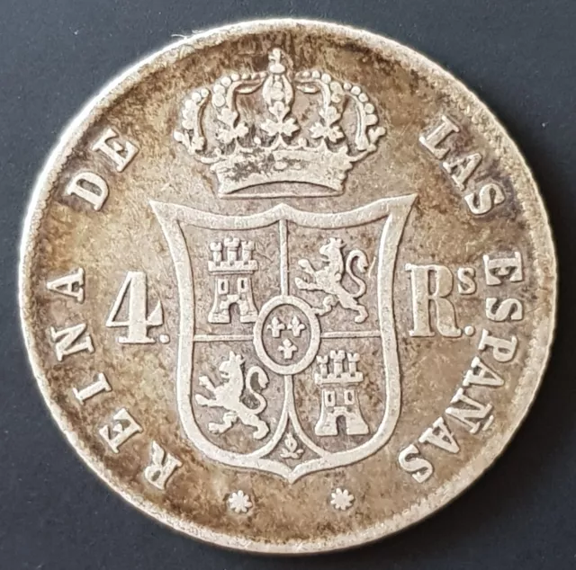 1860 Spanien 4 Reales Isabel II Silbermünze